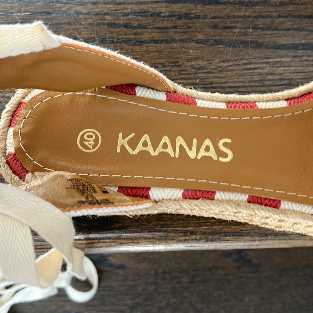 Kaanas by Anthropologie Espadrilles Red Stripe Lace Up Cotton Leather Lined - Picture 2 of 6